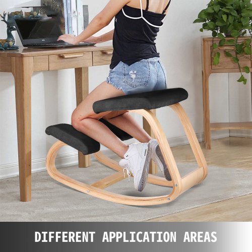 Wooden Ergonomic Kneeling Chair Memory Seat Cushion Relieving Body Black – 330L