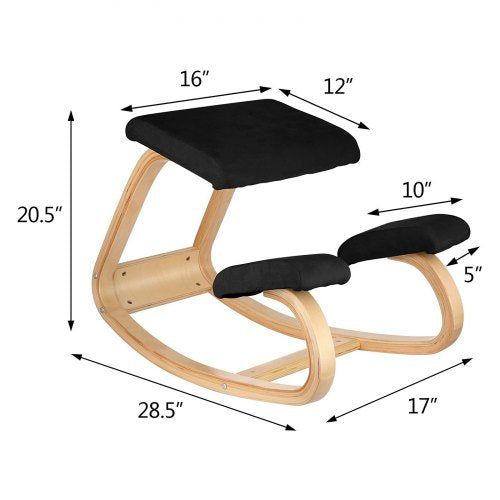 Wooden Ergonomic Kneeling Chair Memory Seat Cushion Relieving Body Black – 330L