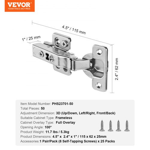 Cabinet Hinges 50 Packs Full Overlay Kitchen Cabinet Door Hinges 100