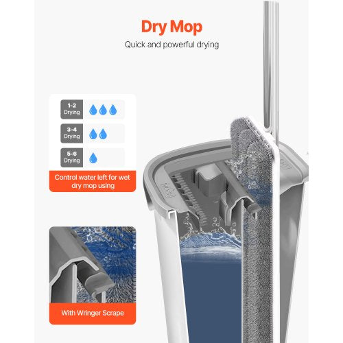 Mop and Bucket with Wringer Set Wet Dry Use Flat Mop and Bucket System