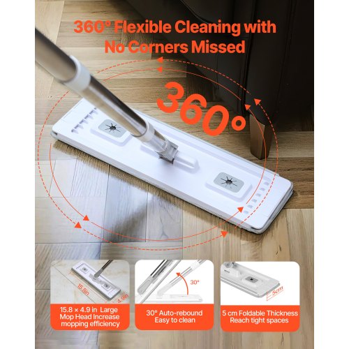 Mop and Bucket with Wringer Set Wet Dry Use Flat Mop and Bucket System