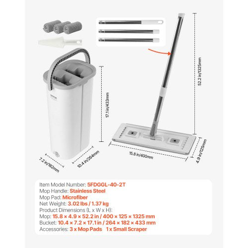 Mop and Bucket with Wringer Set Wet Dry Use Flat Mop and Bucket System