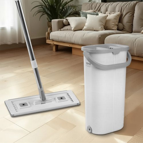Mop and Bucket with Wringer Set Wet Dry Use Flat Mop and Bucket System