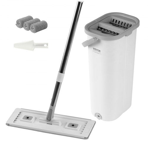 Mop and Bucket with Wringer Set Wet Dry Use Flat Mop and Bucket System