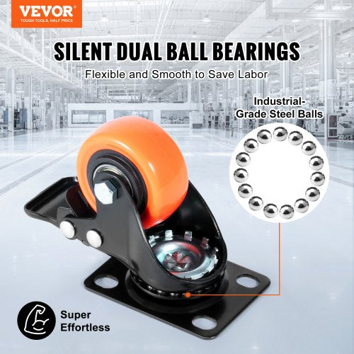 Caster Wheels 2inch Swivel Plate Casters Set of 4 with Security Dual