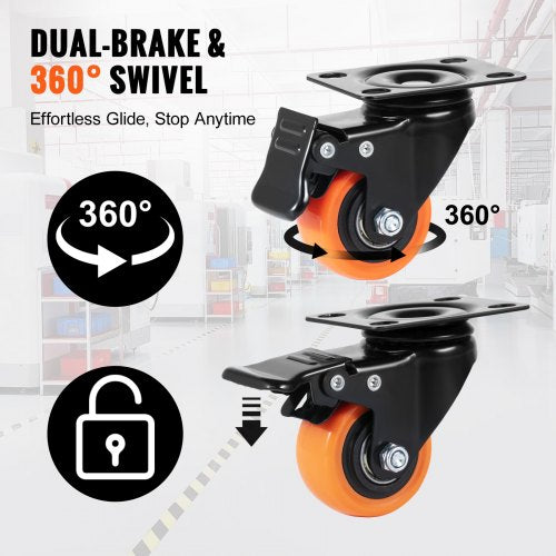Caster Wheels 2inch Swivel Plate Casters Set of 4 with Security Dual