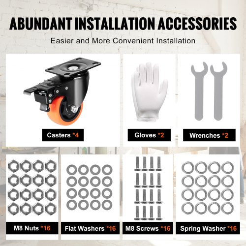 Caster Wheels 3inch Swivel Plate Casters Set of 4 with Security AB