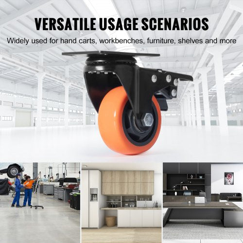 Caster Wheels 3inch Swivel Plate Casters Set of 4 with Security AB