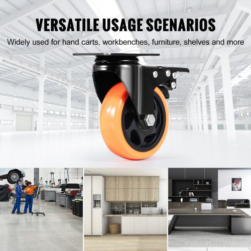 Caster Wheels 4inch Swivel Plate Casters Set of 4 with Security AB