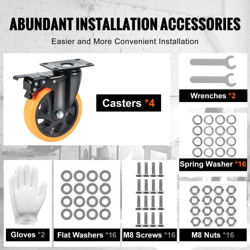 Caster Wheels 5inch Swivel Plate Casters Set of 4 with Security AB