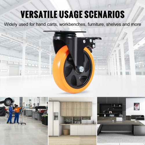 Caster Wheels 5inch Swivel Plate Casters Set of 4 with Security AB