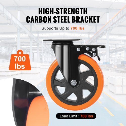 Caster Wheels 6inch Swivel Plate Casters Set of 4 with Security AB