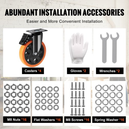 Caster Wheels 6inch Swivel Plate Casters Set of 4 with Security AB
