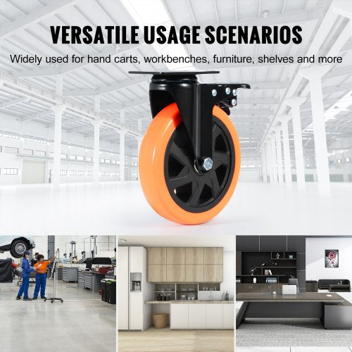 Caster Wheels 6inch Swivel Plate Casters Set of 4 with Security AB