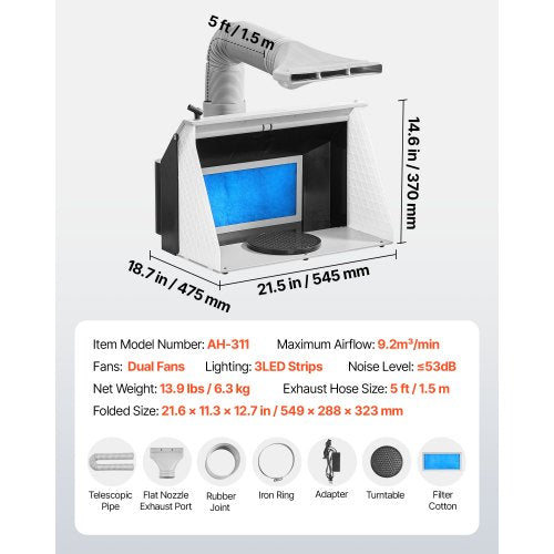 Airbrush Spray Booth Dual Fans 215 x 187 x 14.6 in Portable Hobby