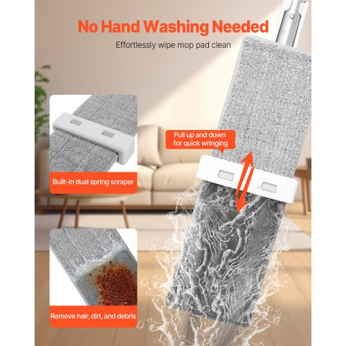 Flat Mop Self Wringing Microfiber Floor Mop with 4 Reusable Washable Mop
