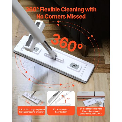 Flat Mop Self Wringing Microfiber Floor Mop with 4 Reusable Washable Mop
