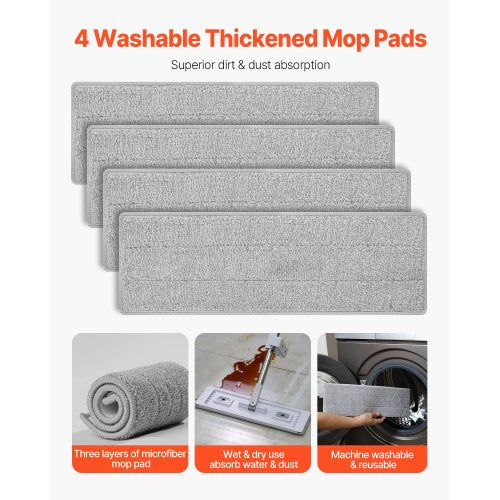 Flat Mop Self Wringing Microfiber Floor Mop with 4 Reusable Washable Mop