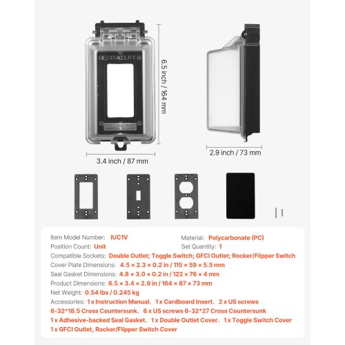 Outdoor Outlet Cover 1Gang Weatherproof Electrical Outlet Cover with Lockable