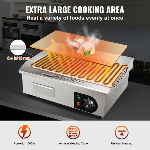 Commercial Electric Griddle 21 1600W Countertop Flat Top Grill Stainless