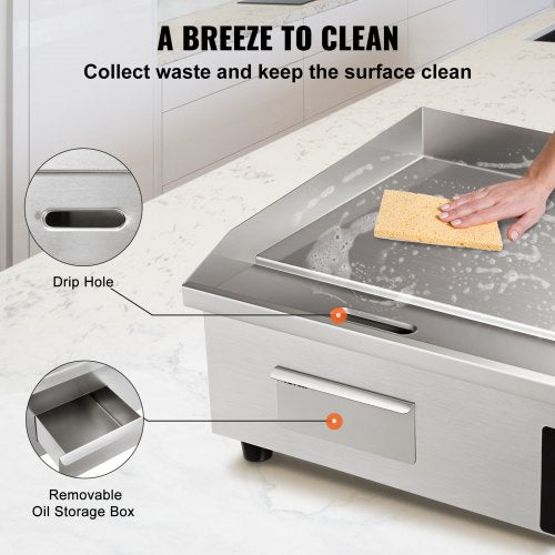 Commercial Electric Griddle 21 1600W Countertop Flat Top Grill Stainless