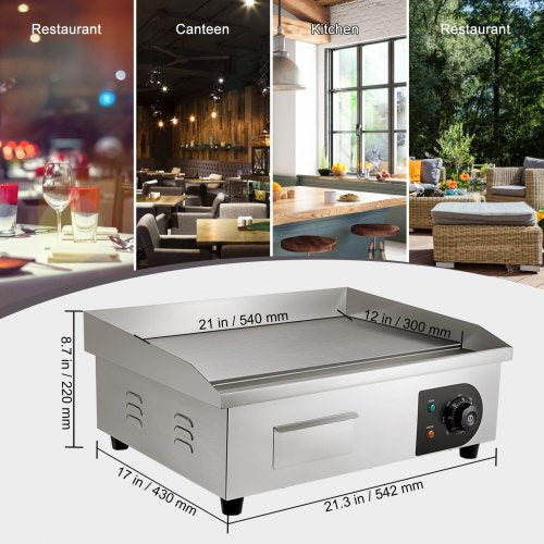 Commercial Electric Griddle 21 1600W Countertop Flat Top Grill Stainless
