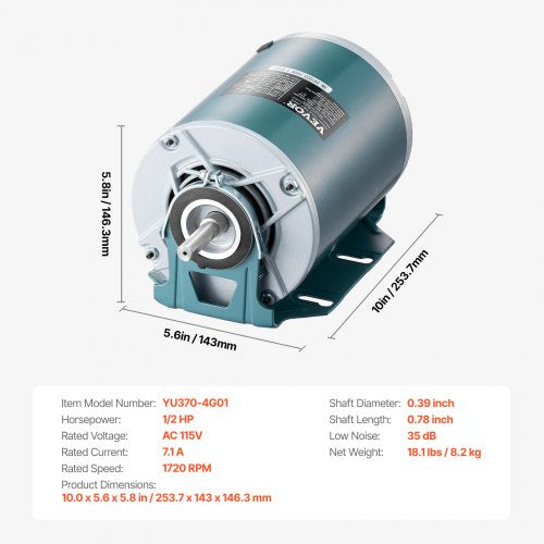 12HP Furnace Blower Motor 1720RPM 115V 7.1A Belt Drive Blower Motor Single