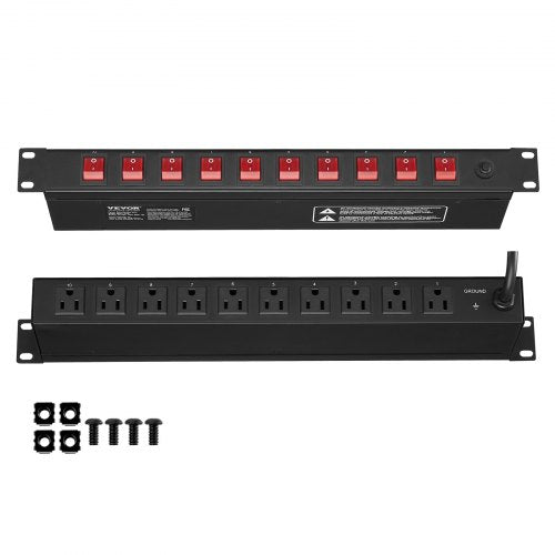 1U PDU 10 Outlets Rack Mount Power Strip Fits Standard 19 Server Racks