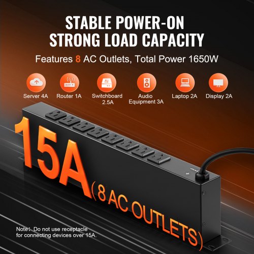 1U PDU 8 Outlets Rack Mount Power Strip Fits Standard 19 Server Racks