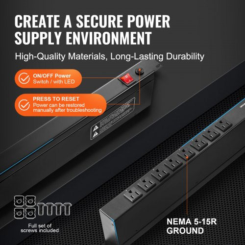 1U PDU 8 Outlets Rack Mount Power Strip Fits Standard 19 Server Racks