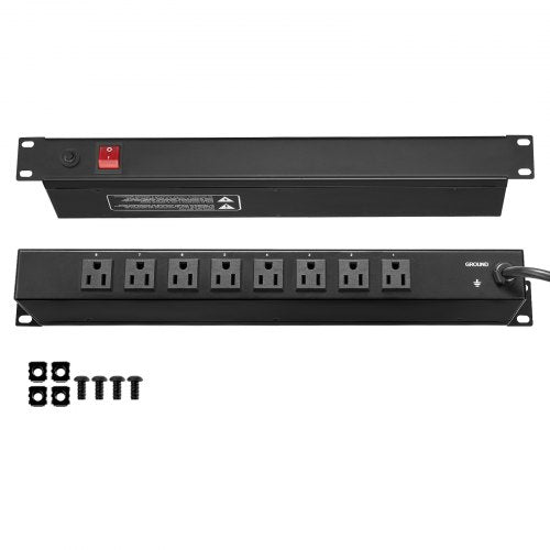 1U PDU 8 Outlets Rack Mount Power Strip Fits Standard 19 Server Racks