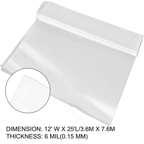 Greenhouse Film 12 x 25 ft Greenhouse Polyethylene Film 6 Mil Thickness