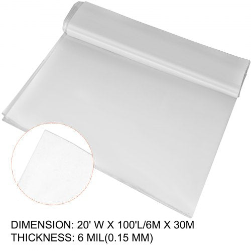 Greenhouse Film 20 x 100 ft Greenhouse Polyethylene Film 6 Mil Thickness