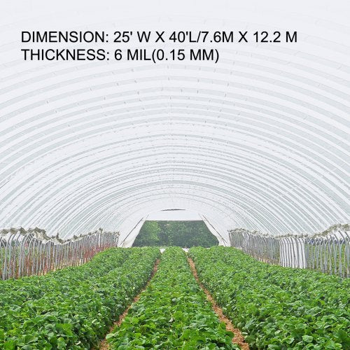 Greenhouse Film 25 x 40 ft Greenhouse Polyethylene Film 6 Mil Thickness