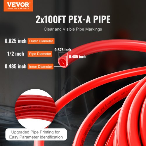 PEX Pipe 12 Inch 2 x 100 Feet Length PEXA Flexible Pipe Tubing for Potable Water