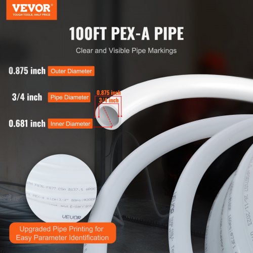 PEX Pipe 34 Inch 100 Feet Length PEXA Flexible Pipe Tubing for Potable