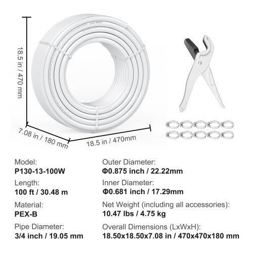 PEX Pipe 34 Inch 100 Feet Length PEXB Flexible Pipe Tubing for Potable