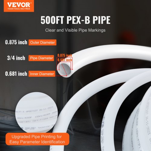 PEX Pipe 34 Inch 500 Feet Length PEXB Flexible Pipe Tubing for Potable