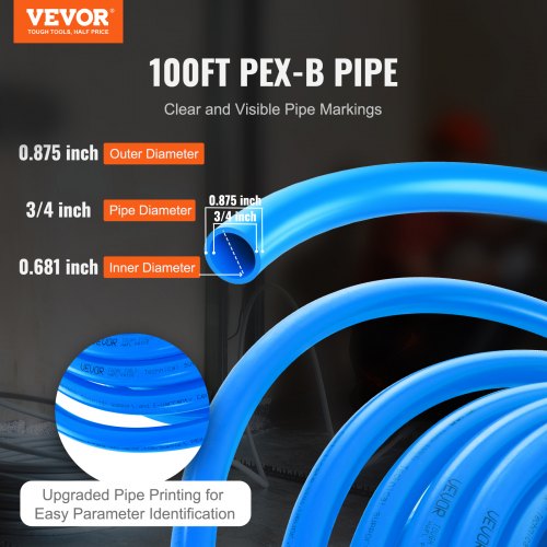 PEX Pipe 34 Inch 100 Feet Length PEXB Flexible Pipe Tubing for Potable