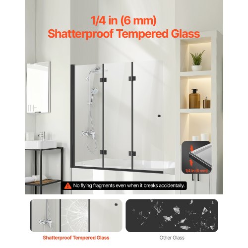Bathtub Shower Door 51 in W x 56 in H Frameless Foldable Hinged Shower