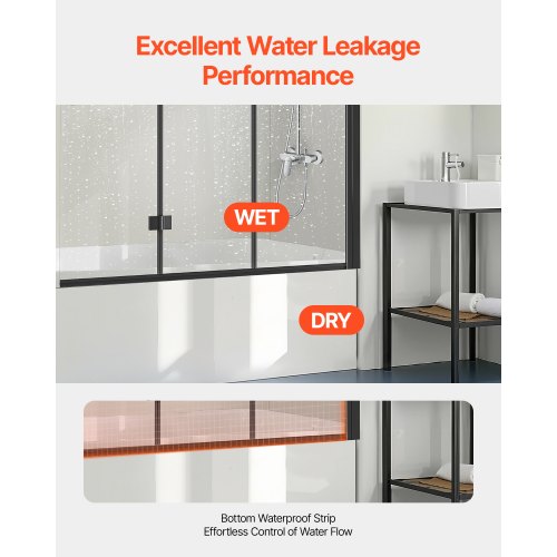 Bathtub Shower Door 51 in W x 56 in H Frameless Foldable Hinged Shower