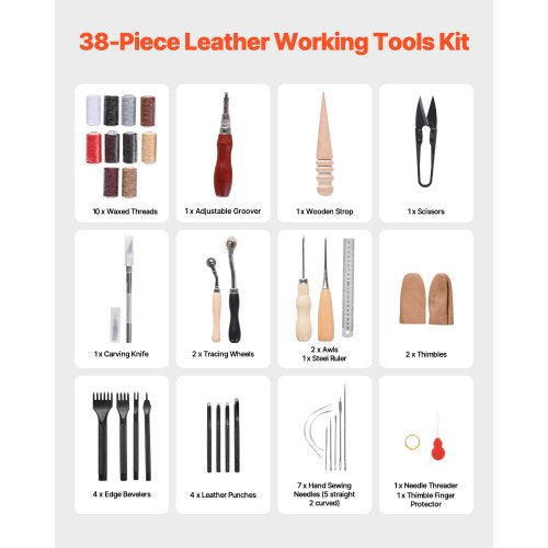 Leather Working Tools Kit 38 PCS Leather Craft Tools with Portable Canvas