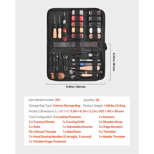 Leather Working Tools Kit 38 PCS Leather Craft Tools with Portable Canvas
