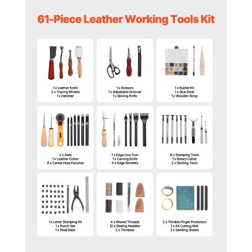 Leather Working Tools Kit 61 PCS Leather Craft Tools with Portable Canvas