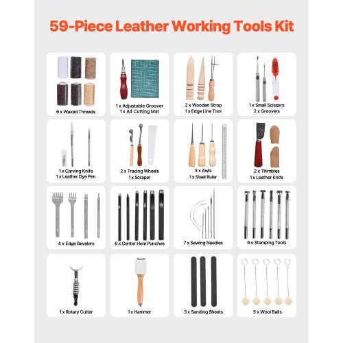 Leather Working Tools Kit 59 PCS Leather Craft Tools with Portable Canvas