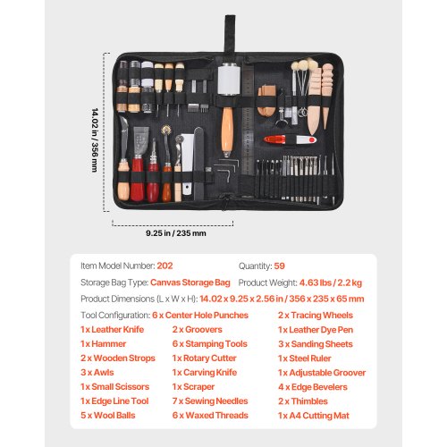 Leather Working Tools Kit 59 PCS Leather Craft Tools with Portable Canvas