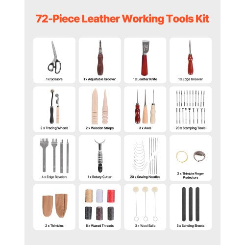 Leather Working Tools Kit 72 PCS Leather Craft Tools with Portable Leather
