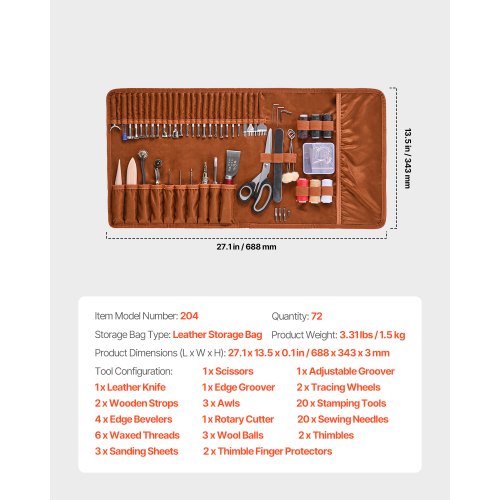 Leather Working Tools Kit 72 PCS Leather Craft Tools with Portable Leather