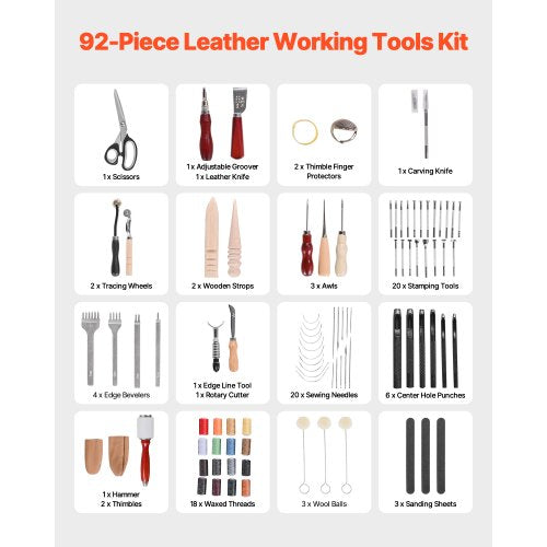 Leather Working Tools Kit 92 PCS Leather Craft Tools with Portable Leather
