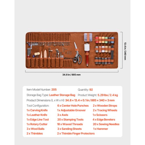 Leather Working Tools Kit 92 PCS Leather Craft Tools with Portable Leather